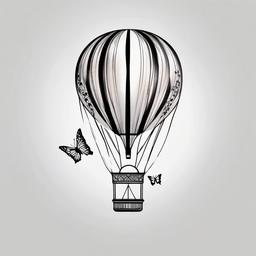 butterfly hot air balloon tattoo  simple color tattoo, minimal, white background