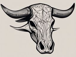 Abstract longhorn skull ink: Interpretative lines, evoking contemplation.  simple color tattoo style