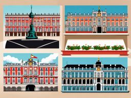 Madrid clipart - Royal Palace of Madrid and Plaza Mayor,  color vector clipart