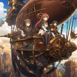 Mechanical steampunk airship expedition. anime, wallpaper, background, anime key visual, japanese manga