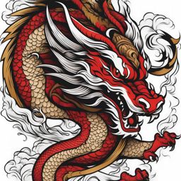 Japanese dragon tattoo, Tattoos inspired by Japanese dragon mythology and art.  color, tattoo style pattern, clean white background