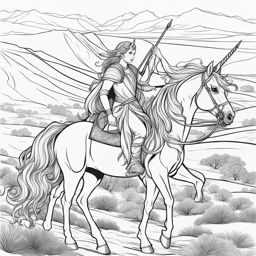 unicorn coloring pages - steadfast unicorn leading a caravan of travelers through a treacherous desert, guiding them to safety. 