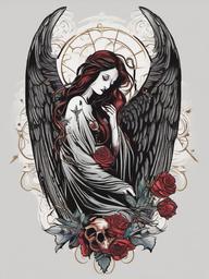 Angel Death Tattoo-Exploring the mysteries of life and death with an angel death tattoo, symbolizing the transition from earthly existence to the afterlife.  simple vector color tattoo