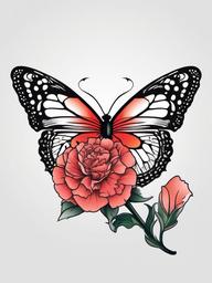 Carnation and Butterfly Tattoo,Transformation and beauty symbolized in a carnation and butterfly tattoo, a captivating and meaningful choice.  simple color tattoo,minimal vector art,white background