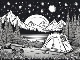 Camping scene with a night sky full of stars  simple coloring pages