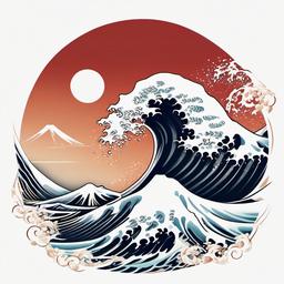 japanese wave tattoo stencil  simple color tattoo,white background,minimal