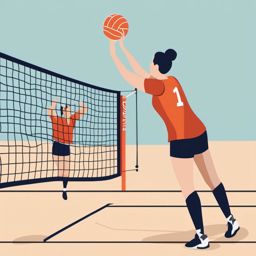 Volleyball Block at the Net Clipart - A volleyball player blocking at the net.  color vector clipart, minimal style