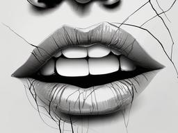 drawing of cracked lips  minimal rough sketch scribbles,doodles,black and white