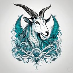 Sea Goat Tattoo - A tattoo featuring a sea goat design, blending aquatic and Capricorn elements.  simple color tattoo design,white background