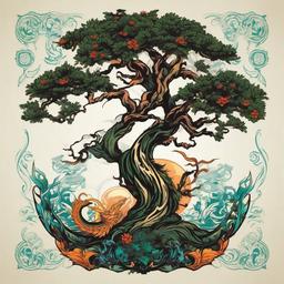 dragon tree tattoo  simple vector color tattoo