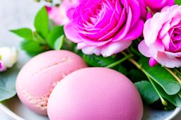 an exquisite rosewater macaron, delicate with a fragrant floral flavor and a smooth ganache filling. 