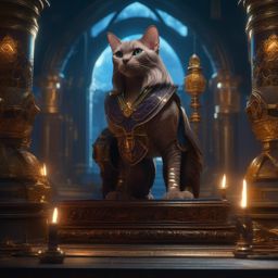 Sphinx Kitten Riddling with a Scholarly Wizard detailed matte painting, deep color, fantastical, intricate detail, splash screen, complementary colors, fantasy concept art, 8k resolution trending on artstation unreal engine 5