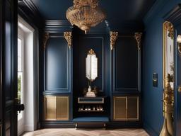 Baroque mudroom embraces rich colors, ornate details, and luxurious finishes that create a dramatic and sophisticated entryway.  