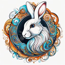 Energetic rabbit swirls tattoo. Spiraling essence of enchantment.  color tattoo, white background