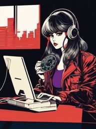 1990 Retro Anime Girl - Uncovers a digital conspiracy through hacking.  clipart style