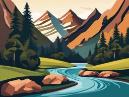 Mountain River clipart - A river winding through mountain terrain, ,vector color clipart,minimal