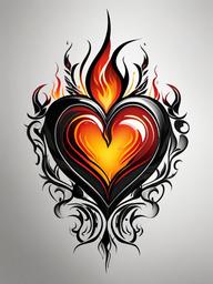 heart tattoo with flames  simple color tattoo,white background