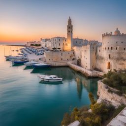 hidden charms of trani - illustrate the hidden charms of trani, a coastal town in puglia, with its historic architecture and serene harbor. 