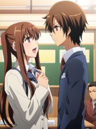 taiga aisaka engages in a passionate argument with ryuuji in a school classroom. 