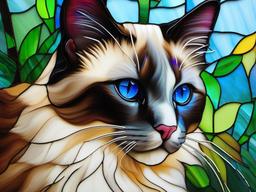 Stained Glass Ragdoll Cat - Ragdoll cat with gentle expression  