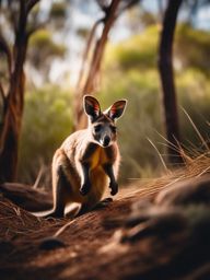 Cute Wallaby Hopping through the Australian Bushland 8k, cinematic, vivid colors