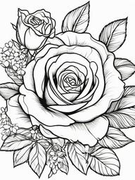 Rose Coloring Pages - Rose surrounded by tiny wildflowers  simple coloring pages