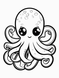 Kawaii Octopus Coloring Pages - Cute Octopuses with Playful Arms  minimal black outline printable sheet, coloring page