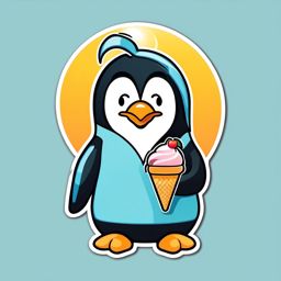 Penguin with Ice Cream and Sun Emoji Sticker - Sunny ice cream joy, , sticker vector art, minimalist design