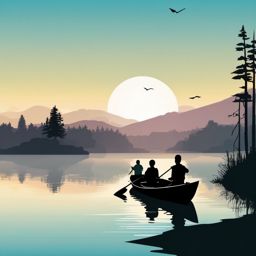 Boating on a Spring Lake clipart - Boating on a serene lake, ,vector color clipart,minimal