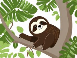Cute Sloth in a Leafy Canopy  clipart, simple