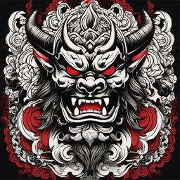 Oni Tattoo Design-Creative and cultural tattoo featuring an Oni, showcasing traditional and fierce Japanese aesthetics.  simple color vector tattoo