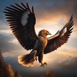 majestic griffin soaring through the skies, its powerful wings outstretched. 