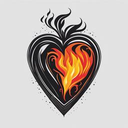 heart on fire tattoo minimalist  simple color tattoo,white background