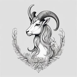 Feminine Sea Goat Tattoo - A delicate and feminine tattoo featuring a sea goat design for Capricorn individuals.  simple color tattoo design,white background