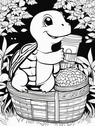 Turtle Coloring Pages - Turtle with a picnic basket full of goodies  simple coloring pages