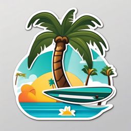 Palm Tree and Surfboard Emoji Sticker - Surfing in the tropics, , sticker vector art, minimalist design