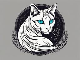Cat Ghost Tattoo-Mystical feline companion, playful and supernatural connection.  simple vector color tattoo