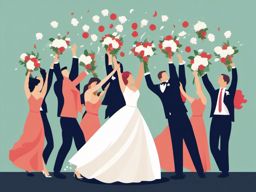 Wedding Bouquet Toss clipart - Tossing the bridal bouquet, ,vector color clipart,minimal