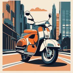 Scooter Clipart - A scooter zipping through the city.  color vector clipart, minimal style