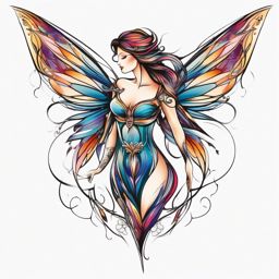 abstract fairy tattoo  simple color tattoo style,white background