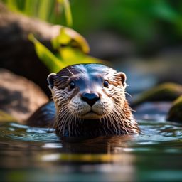 Cute Otter Playfully Swimming in a Peaceful Stream 8k, cinematic, vivid colors