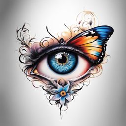 Butterfly eye tattoo, Unique tattoos featuring the eye of a butterfly.  viviid colors, white background, tattoo design