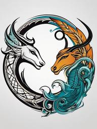 capricorn and pisces tattoo ideas  simple vector color tattoo