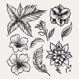 Fake Hawaiian Tattoos - Experiment with temporary and fake Hawaiian-themed tattoos for a playful and non-permanent island-inspired look.  simple vector color tattoo,minmal,white background