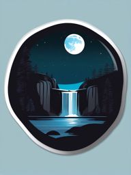 Moonlit waterfall sticker- Cascading and serene, , sticker vector art, minimalist design