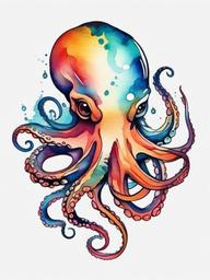 Water Color Octopus Tattoo - Embrace vibrant and fluid aesthetics with a watercolor-inspired octopus tattoo design.  simple vector color tattoo,minimal,white background