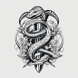 Dagger and Snake Tattoo - Combination of a dagger and snake in a tattoo.  simple vector tattoo,minimalist,white background