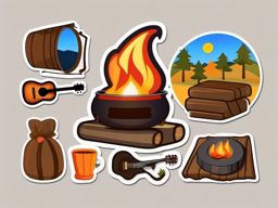 Campfire and Guitar Emoji Sticker - Evening tunes by the camping fire, , sticker vector art, minimalist design