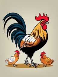 Rooster and Hens clipart - Rooster with a group of hens, ,vector color clipart,minimal