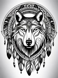 Wolf Tattoo Indian,tattoo celebrating the Native American spirit and the essence of the untamed wolf. , tattoo design, white clean background